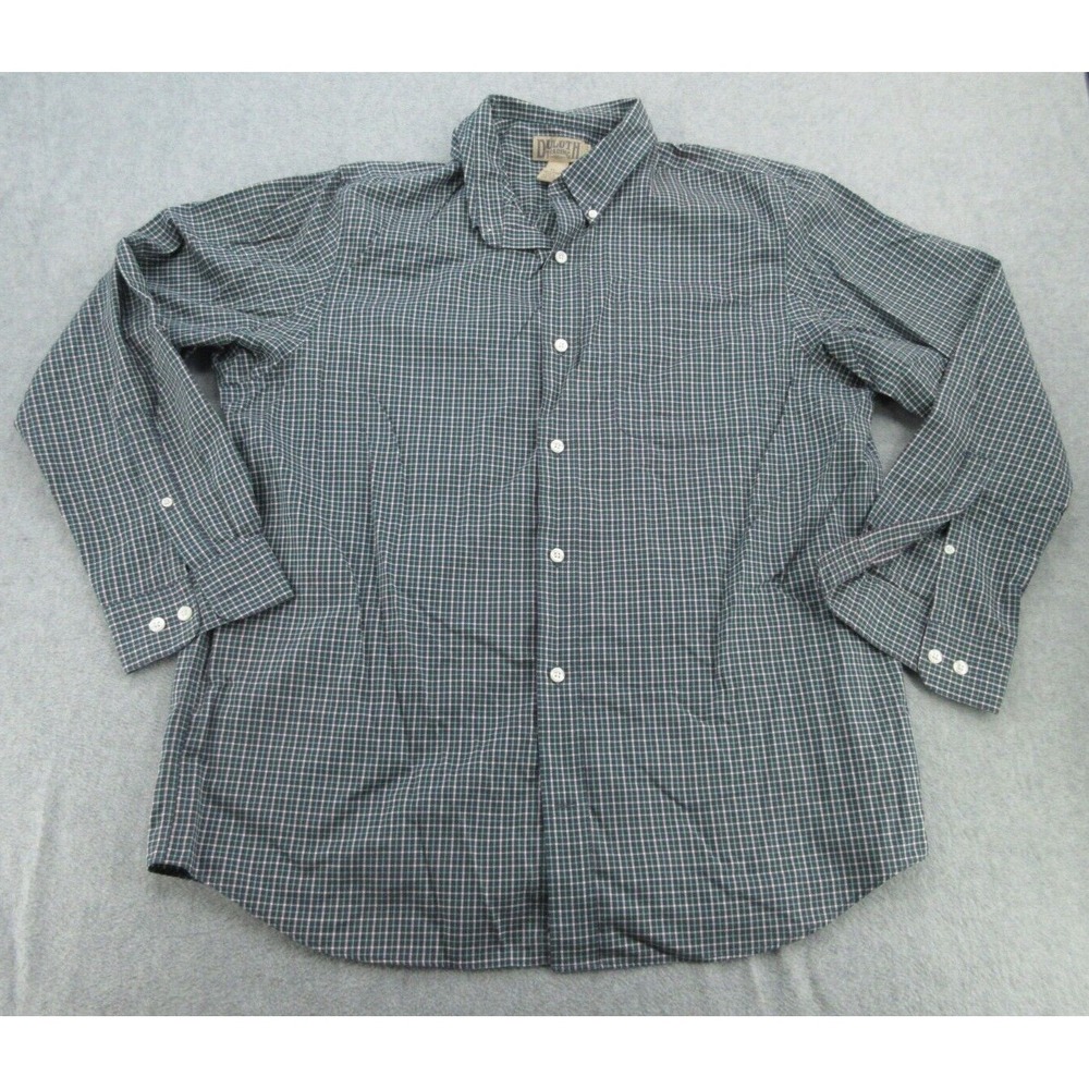 Duluth Trading Mens Button Down Trim Fit Green Plaid Long Sleeve Shirt XL